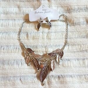 Fashion Jewelry UnbeLeafable Vine and Leaves Crystal Statement Necklace Earrings